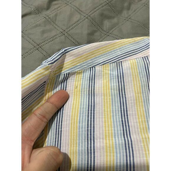 GERLIN Dress Shirt Pink Yellow Blue Stiped Made in Italy Linen Cotton Size 2XL - Picture 10 of 12